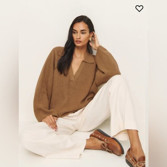 NWT Reformation Esther Cashmere Blend Oversized Polo in Camel Size Small - Picture 5 of 7